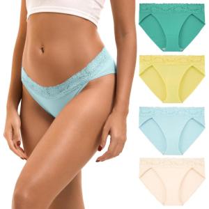 imageINNERSY Womens Cotton Bikini Underwear High Cut Lace Hipster Panties 4PackFresh Natural
