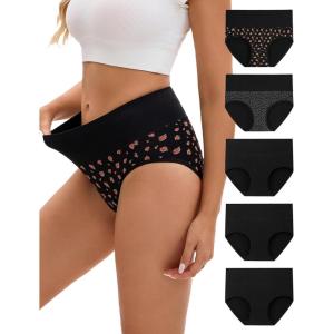 imageINNERSY Womens Underwear Cotton Soft Underwear High Waisted Breathable Briefs 5 PackBlack Rose