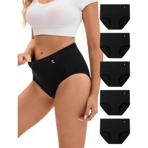 imageINNERSY Womens Underwear Cotton Soft Underwear High Waisted Breathable Briefs 5 PackBlack With Icon