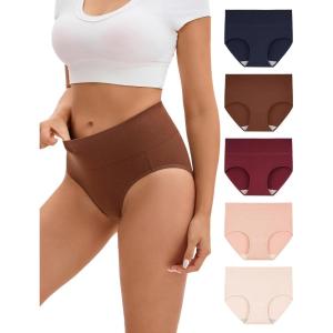 imageINNERSY Womens Underwear Cotton Soft Underwear High Waisted Breathable Briefs 5 PackClassic Vintage