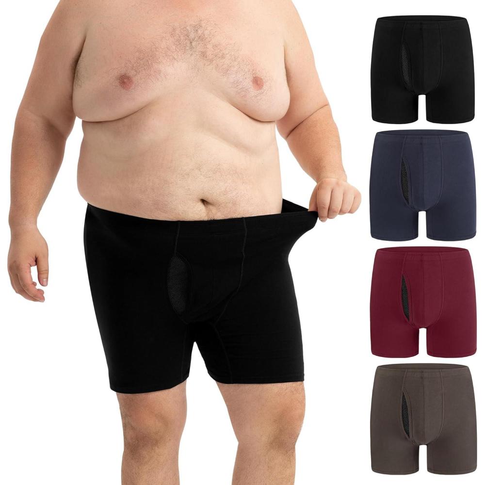 imageINNERSY Mens Big and Tall Boxer Briefs Cotton Moisture Wicking XL5XL Underwear 4PackMidnight Darks