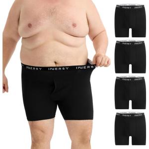 imageINNERSY Mens Big and Tall Boxer Briefs Breathable ampamp MoistureWicking Underwear with Open Fly 4PackClassic Black