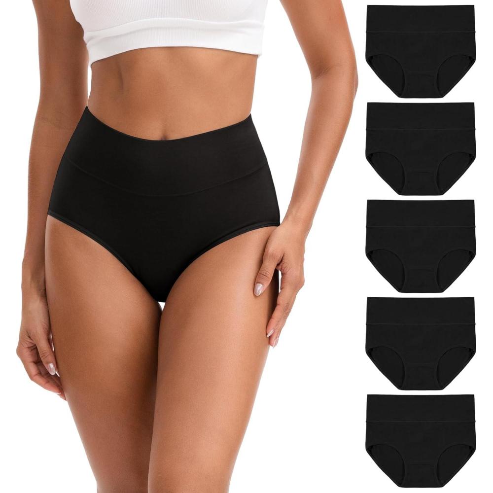 imageINNERSY Womens High Waisted Underwear Cotton Panties Regular ampamp Plus Size 5PackM5 Black