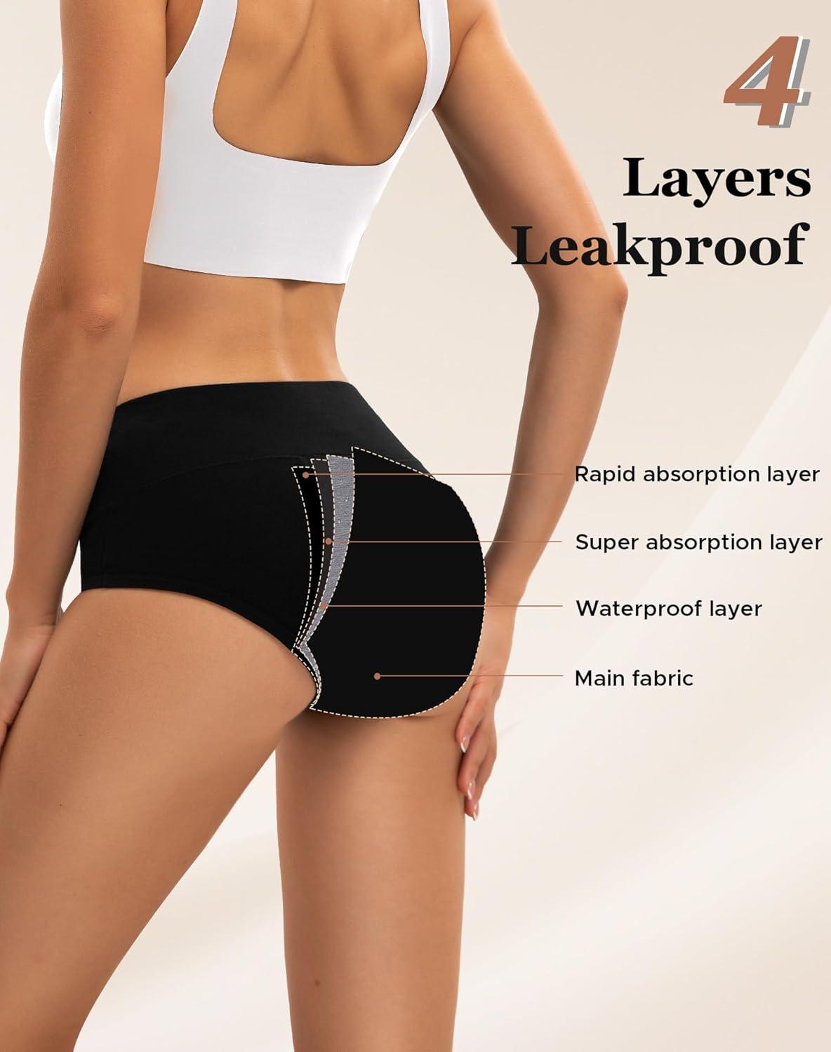 imageINNERSY Period Underwear for Women Heavy Flow High Waisted Menstrual Incontinence Panties 3PackBlackXXLargeBlack