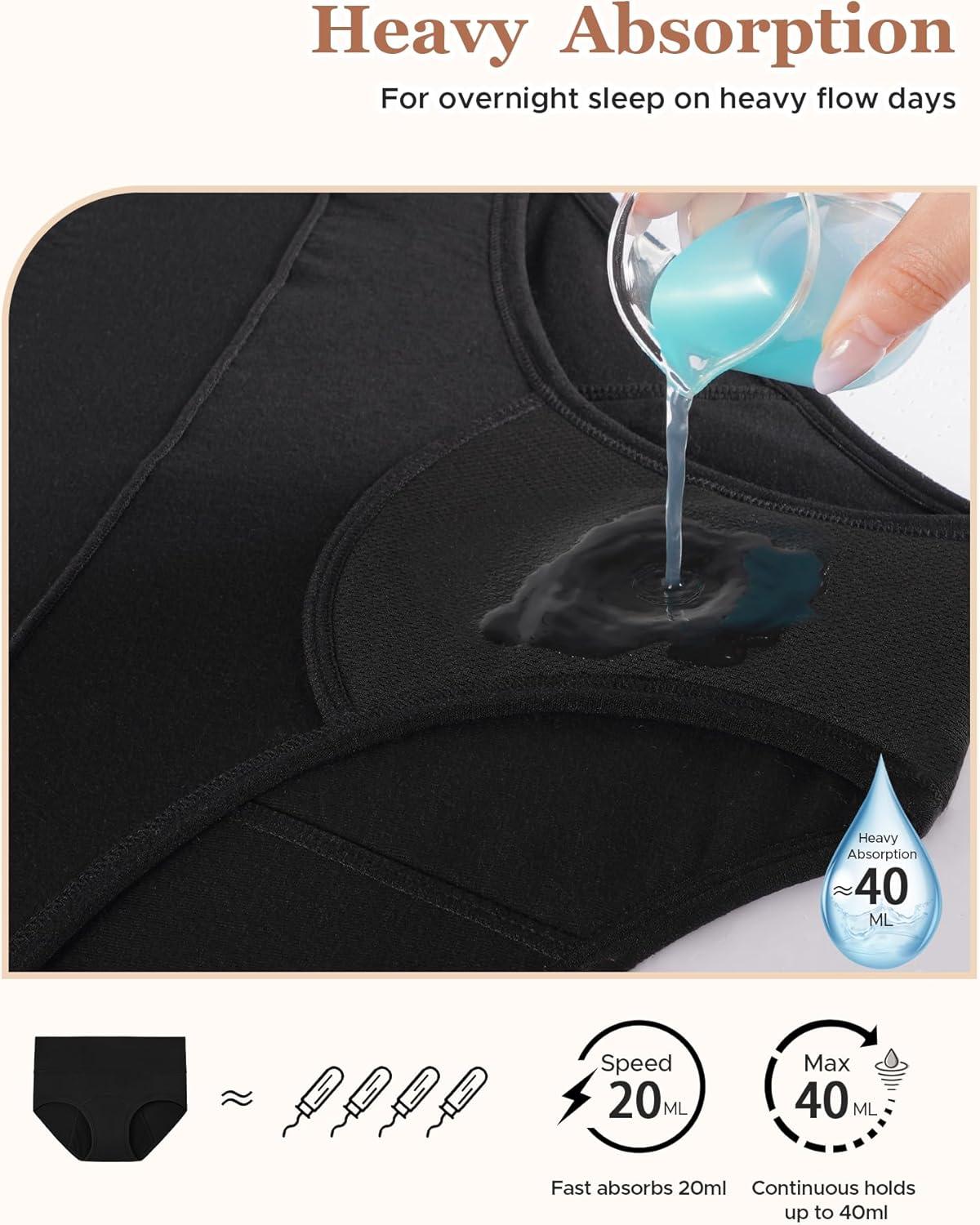 imageINNERSY Period Underwear for Women Heavy Flow High Waisted Menstrual Incontinence Panties 3PackBlackXXLargeBlack