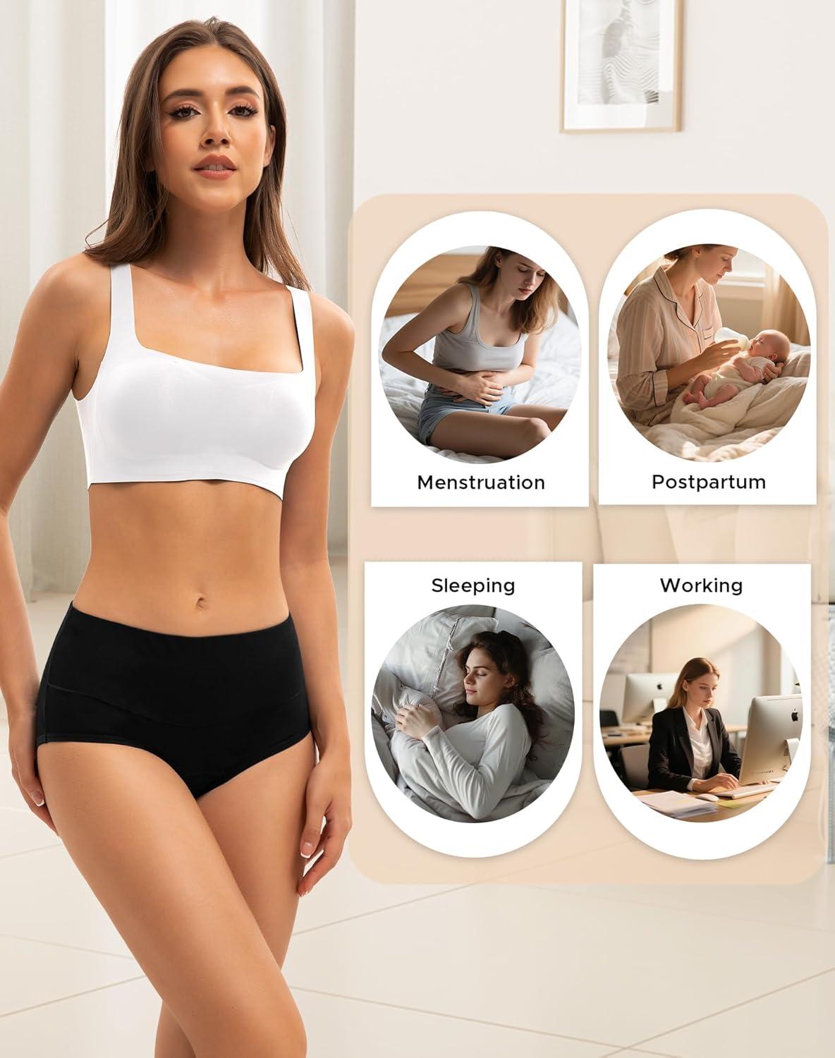 imageINNERSY Period Underwear for Women Heavy Flow High Waisted Menstrual Incontinence Panties 3PackBlackXXLargeBlack