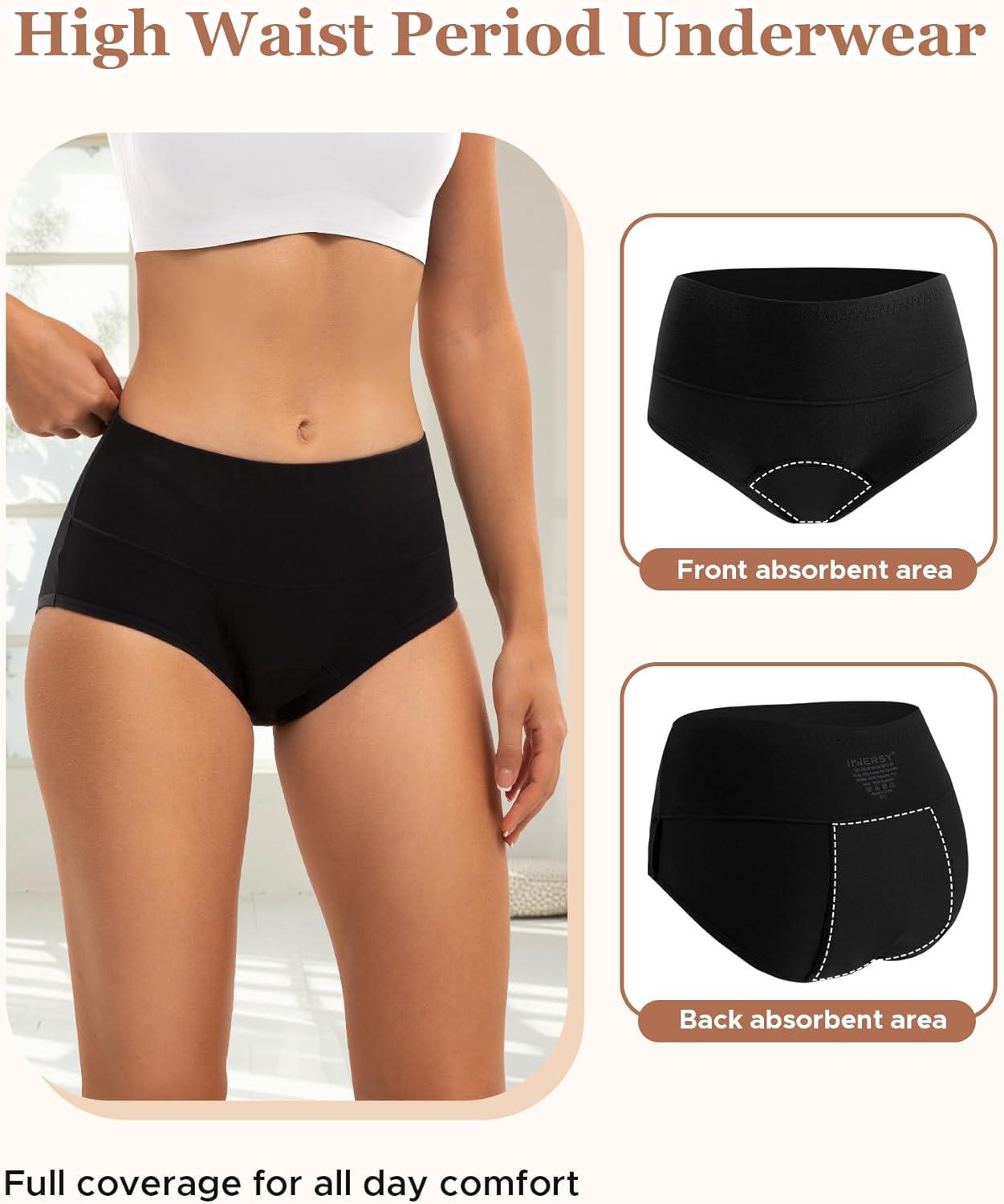 imageINNERSY Period Underwear for Women Heavy Flow High Waisted Menstrual Incontinence Panties 3PackBlackXXLargeBlack