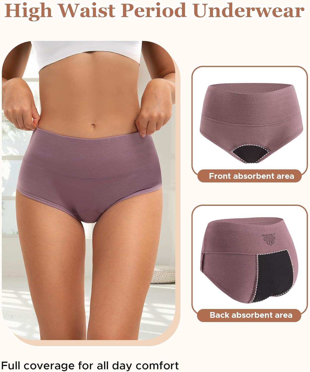imageINNERSY Period Underwear for Women Heavy Flow High Waisted Menstrual Incontinence Panties 3PackBlackXXLargeFresh Vibrant
