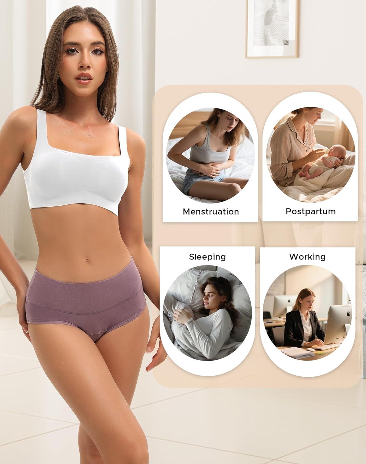 imageINNERSY Period Underwear for Women Heavy Flow High Waisted Menstrual Incontinence Panties 3PackBlackXXLargeFresh Vibrant