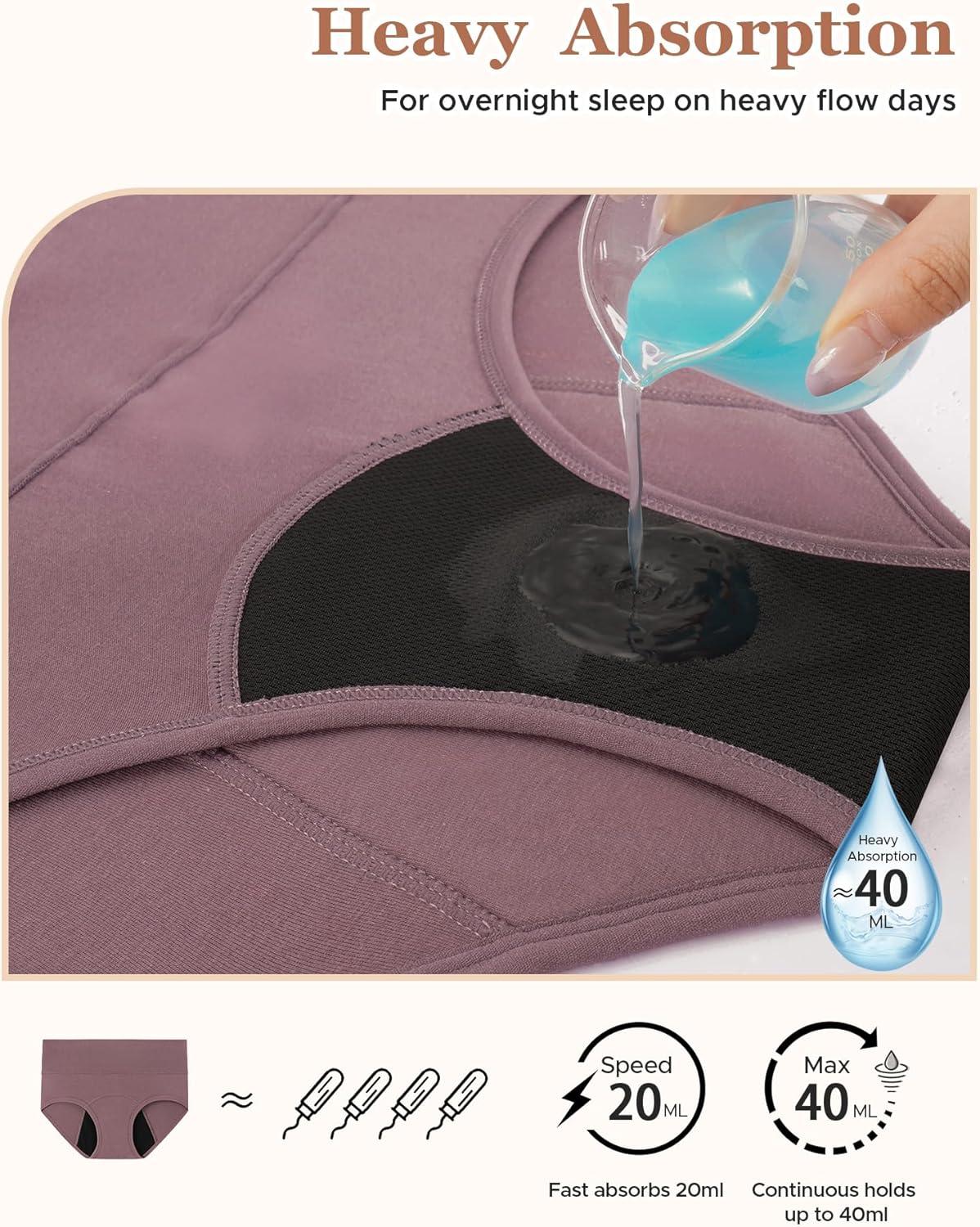 imageINNERSY Period Underwear for Women Heavy Flow High Waisted Menstrual Incontinence Panties 3PackBlackXXLargeFresh Vibrant