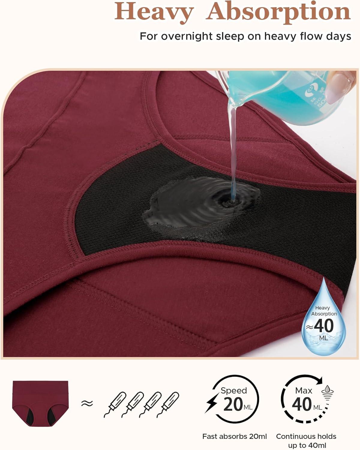 imageINNERSY Period Underwear for Women Heavy Flow High Waisted Menstrual Incontinence Panties 3PackBlackXXLargeVintage Dark