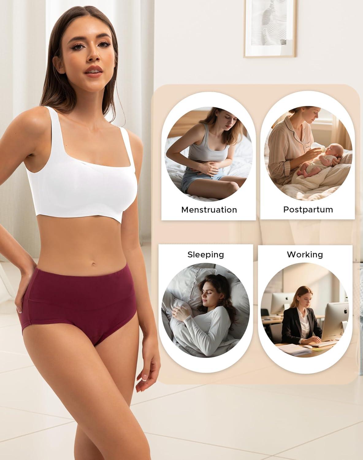 imageINNERSY Period Underwear for Women Heavy Flow High Waisted Menstrual Incontinence Panties 3PackBlackXXLargeVintage Dark