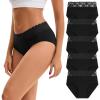 imageINNERSY Womens Cotton Underwear Lace Bikini Hipster Panties for Women High Waisted Ladies Briefs 5 PackBlack