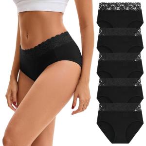 imageINNERSY Womens Cotton Underwear Lace Bikini Hipster Panties for Women High Waisted Ladies Briefs 5 PackBlack