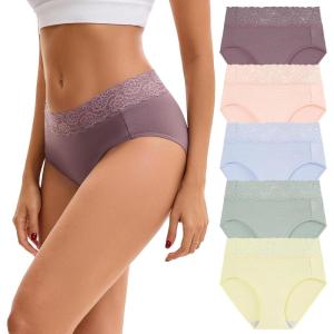 imageINNERSY Womens Cotton Underwear Lace Bikini Hipster Panties for Women High Waisted Ladies Briefs 5 PackBright Basics
