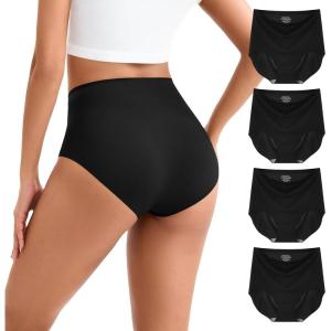 imageINNERSY Womens Seamless High Waisted Underwear No Show Panties Lightweight Full Coverage Briefs 4PackBlack