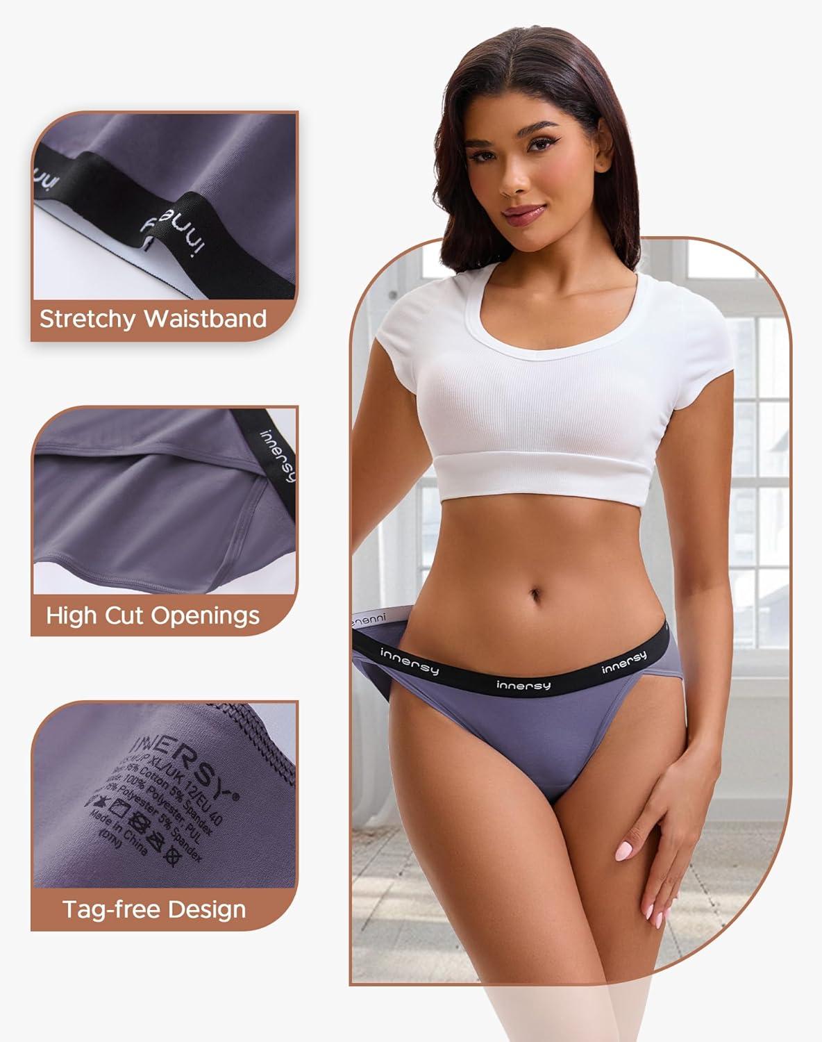 imageINNERSY Womens Bikini Period Underwear Cotton Menstrual Leakproof Panties 3PackCharcoal Blend