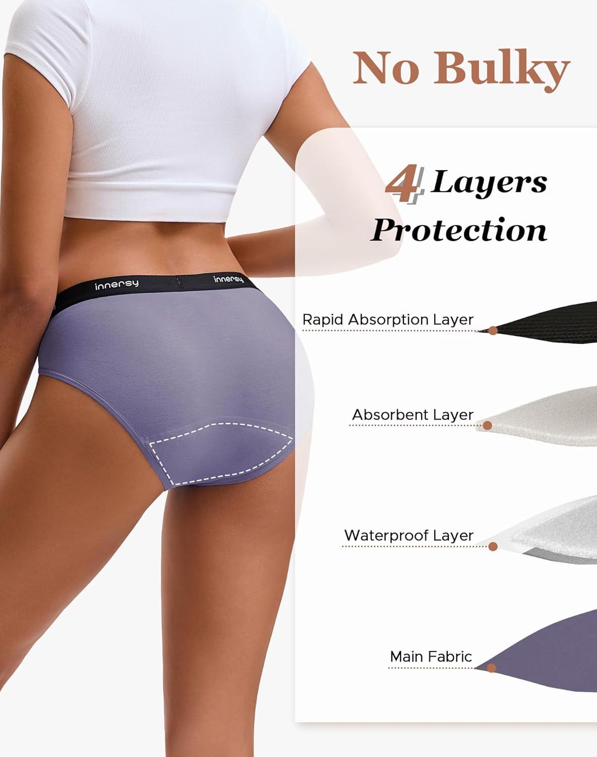 imageINNERSY Womens Bikini Period Underwear Cotton Menstrual Leakproof Panties 3PackCharcoal Blend