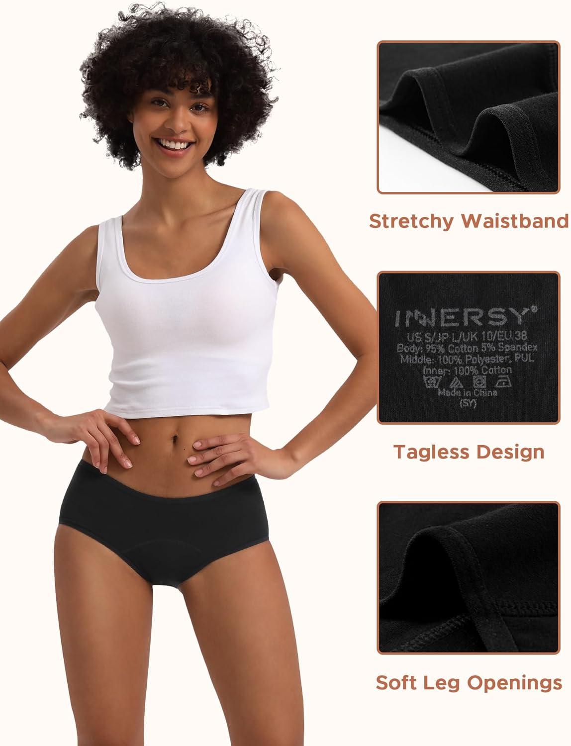 imageINNERSY Heavy Flow Period Underwear for Women Teens LeakProof Menstrual Cotton Protective Hipster Panties 3PackHeavy Flow All Black