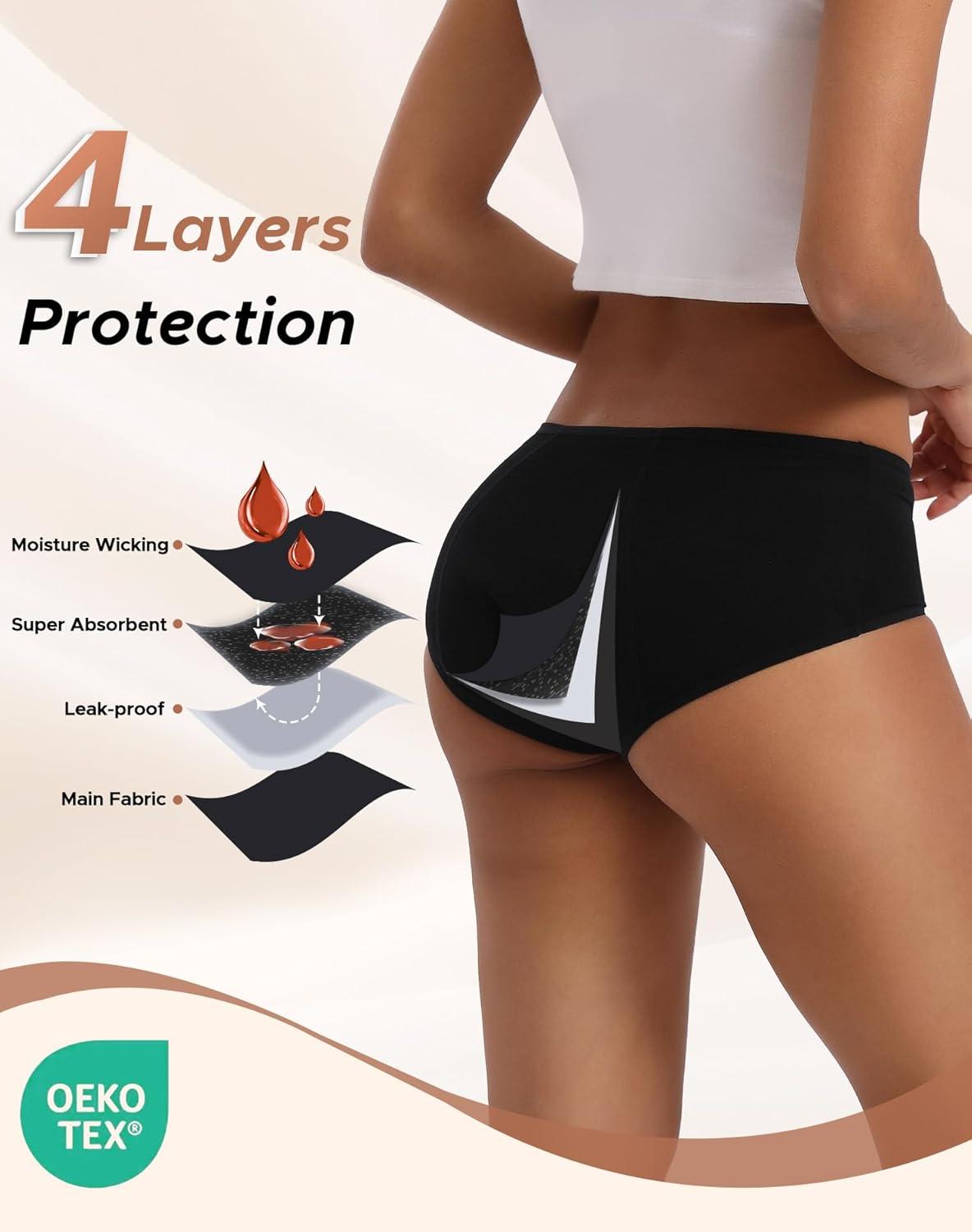 imageINNERSY Heavy Flow Period Underwear for Women Teens LeakProof Menstrual Cotton Protective Hipster Panties 3PackHeavy Flow All Black