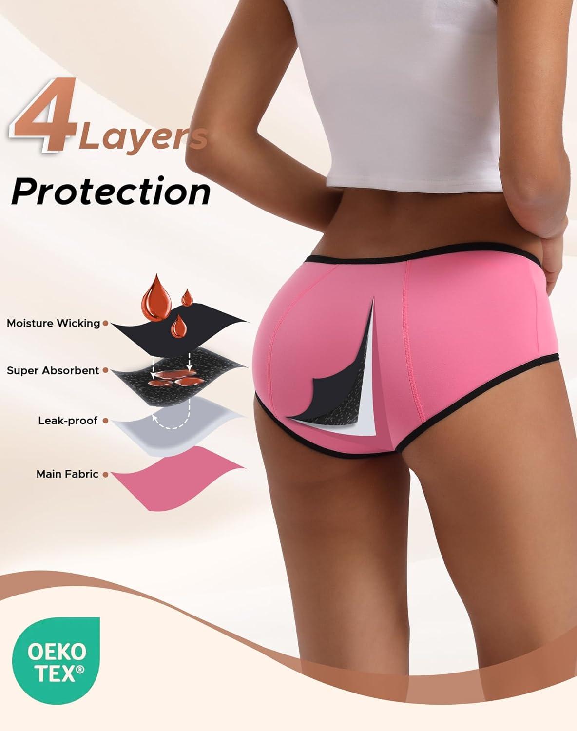 imageINNERSY Heavy Flow Period Underwear for Women Teens LeakProof Menstrual Cotton Protective Hipster Panties 3PackHeavy Flow Bright Colors