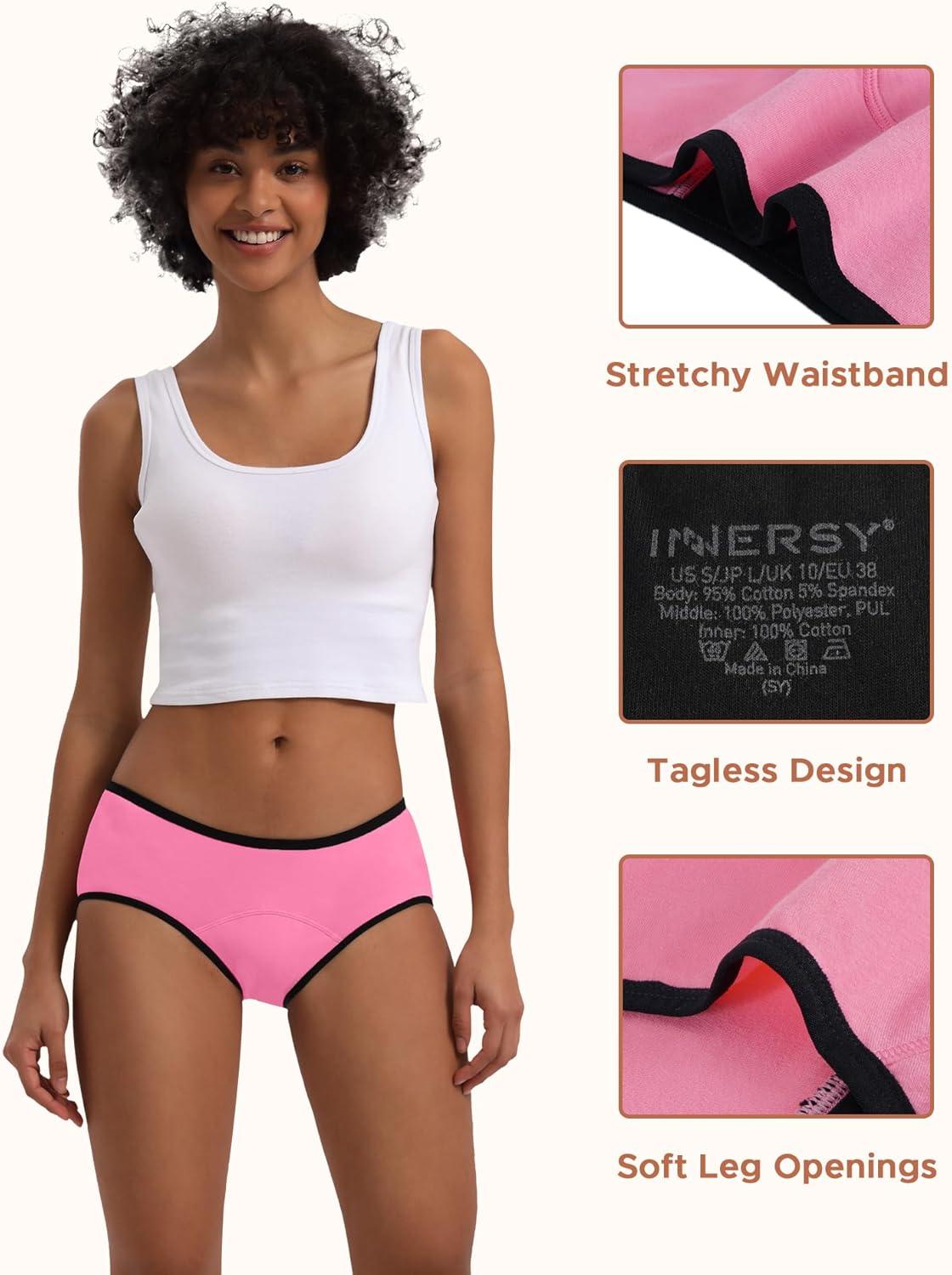 imageINNERSY Heavy Flow Period Underwear for Women Teens LeakProof Menstrual Cotton Protective Hipster Panties 3PackHeavy Flow Bright Colors