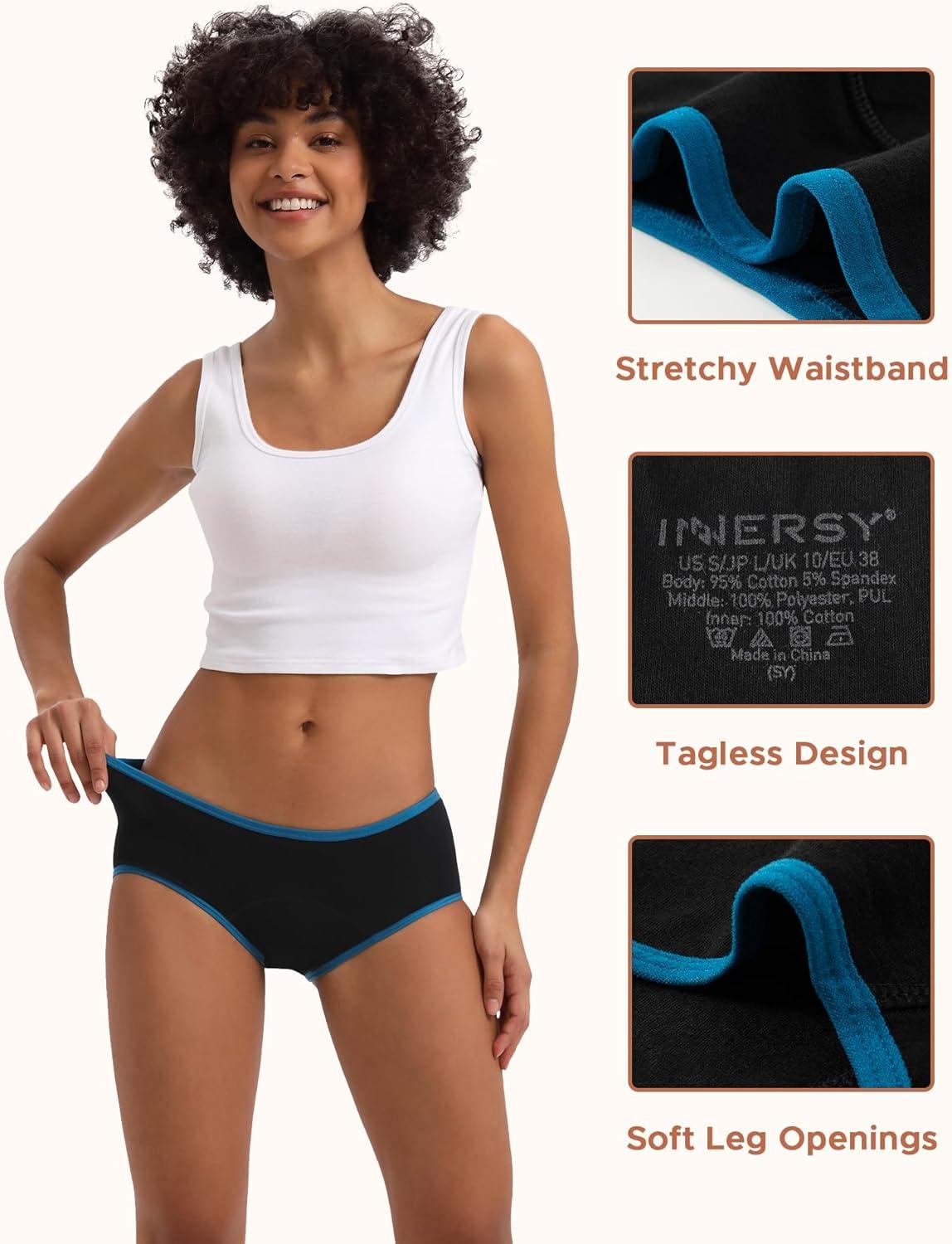 imageINNERSY Heavy Flow Period Underwear for Women Teens LeakProof Menstrual Cotton Protective Hipster Panties 3PackHeavy Flow Contrasting Colors