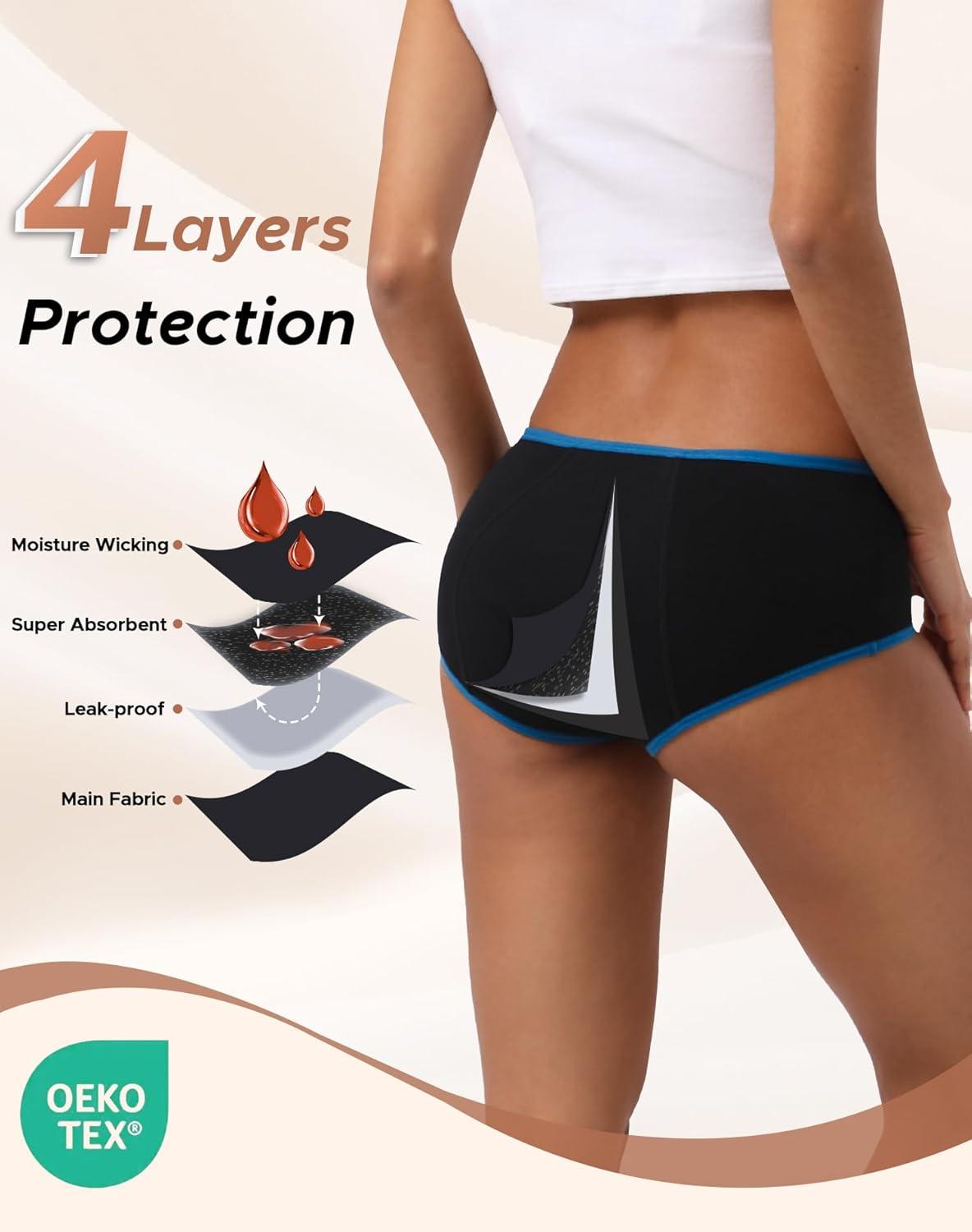 imageINNERSY Heavy Flow Period Underwear for Women Teens LeakProof Menstrual Cotton Protective Hipster Panties 3PackHeavy Flow Contrasting Colors