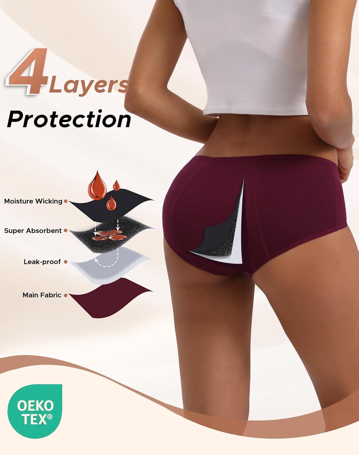 imageINNERSY Heavy Flow Period Underwear for Women Teens LeakProof Menstrual Cotton Protective Hipster Panties 3PackHeavy Flow Dark Colors