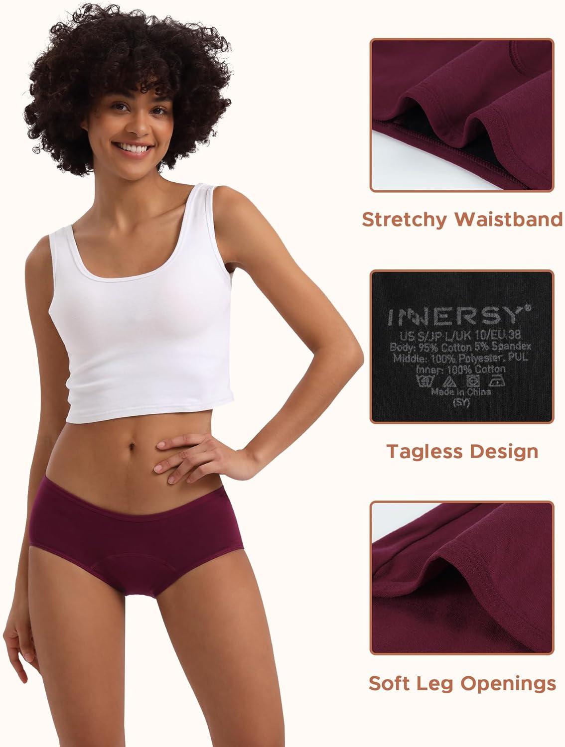 imageINNERSY Heavy Flow Period Underwear for Women Teens LeakProof Menstrual Cotton Protective Hipster Panties 3PackHeavy Flow Dark Retro
