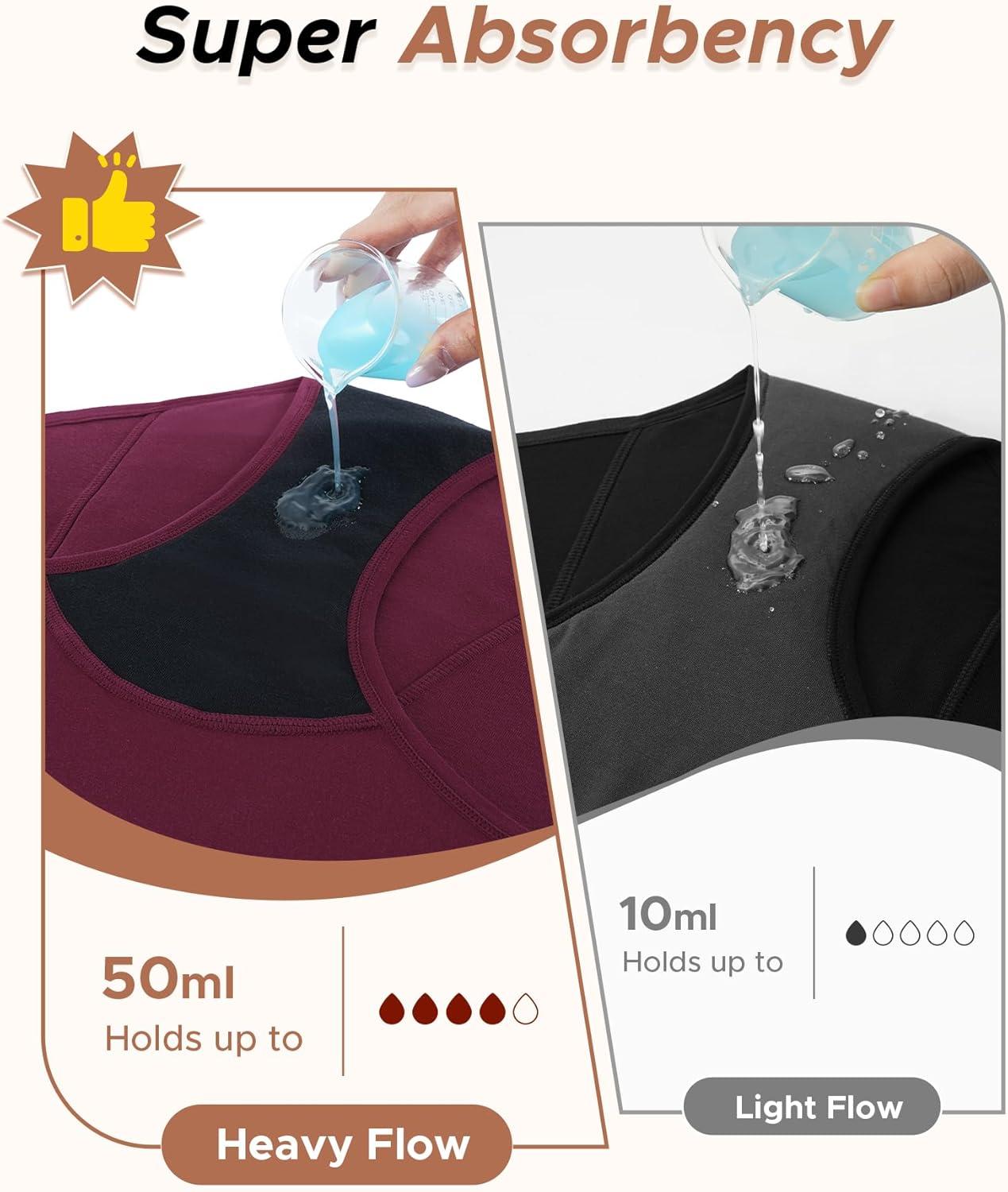 imageINNERSY Heavy Flow Period Underwear for Women Teens LeakProof Menstrual Cotton Protective Hipster Panties 3PackHeavy Flow Dark Retro