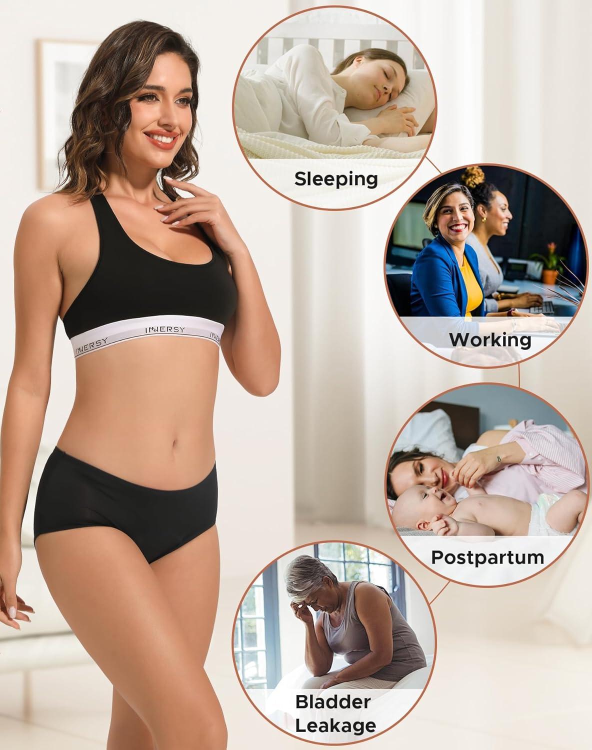 imageINNERSY Womens Period Underwear Breathable Mesh Cooling Menstrual Leakproof Hipster Panties 3PackBlack