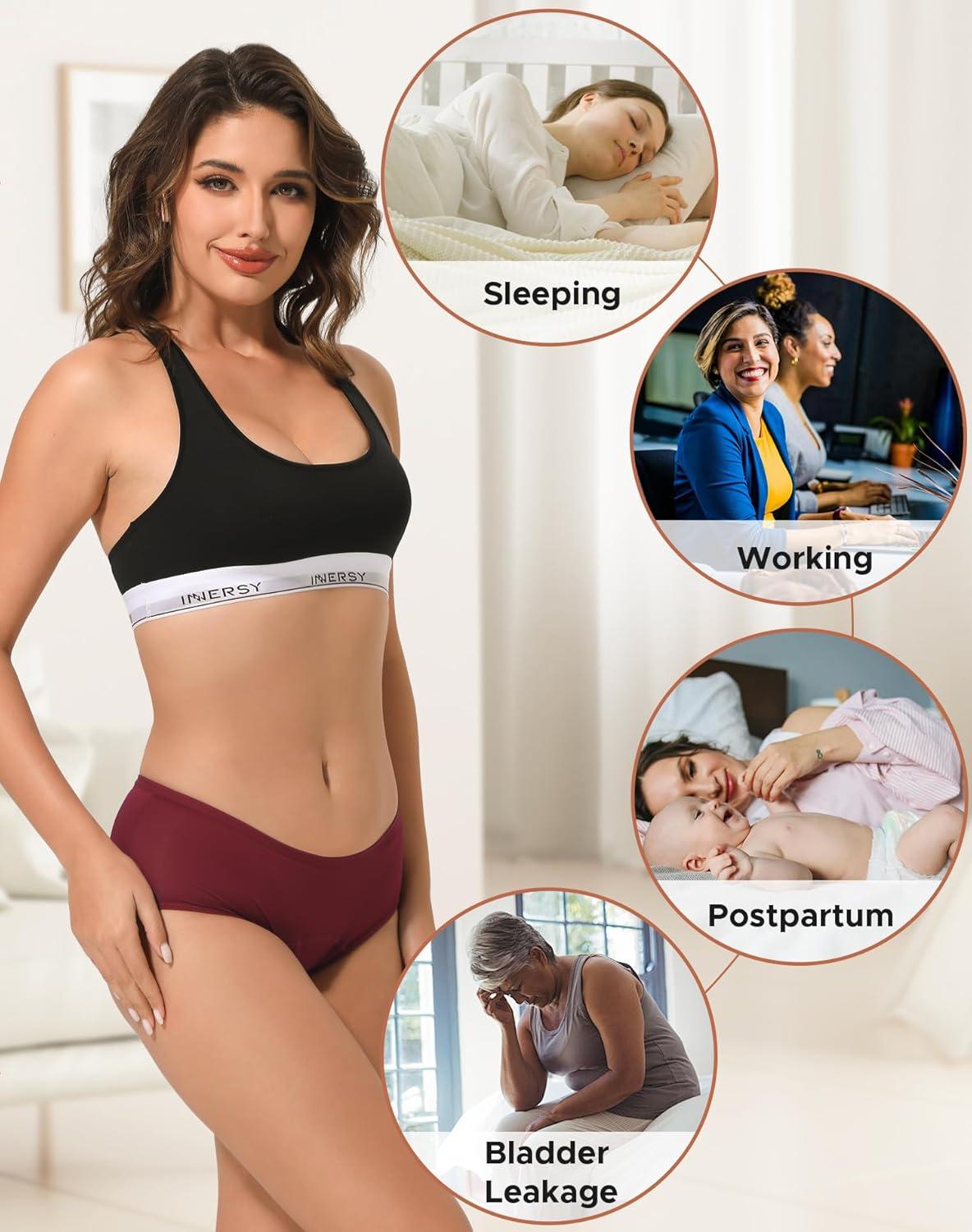 imageINNERSY Womens Period Underwear Breathable Mesh Cooling Menstrual Leakproof Hipster Panties 3PackBlue Night