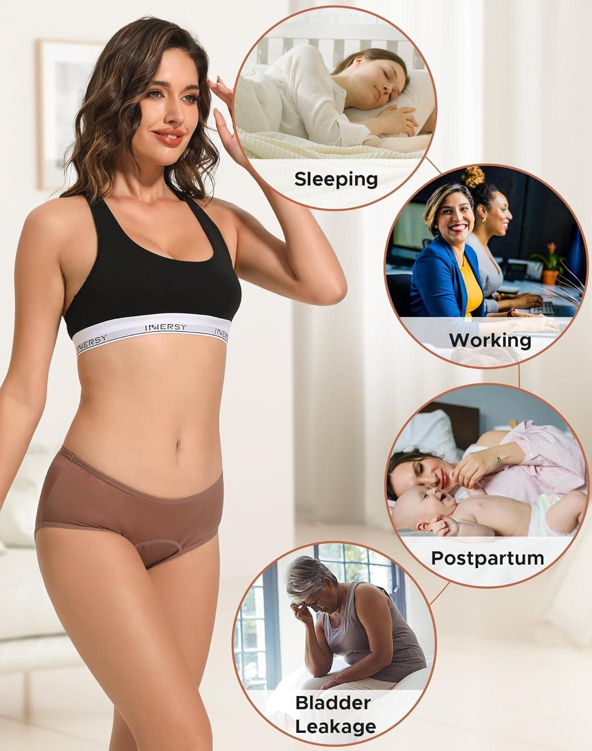 imageINNERSY Womens Period Underwear Breathable Mesh Cooling Menstrual Leakproof Hipster Panties 3PackDark Vintage