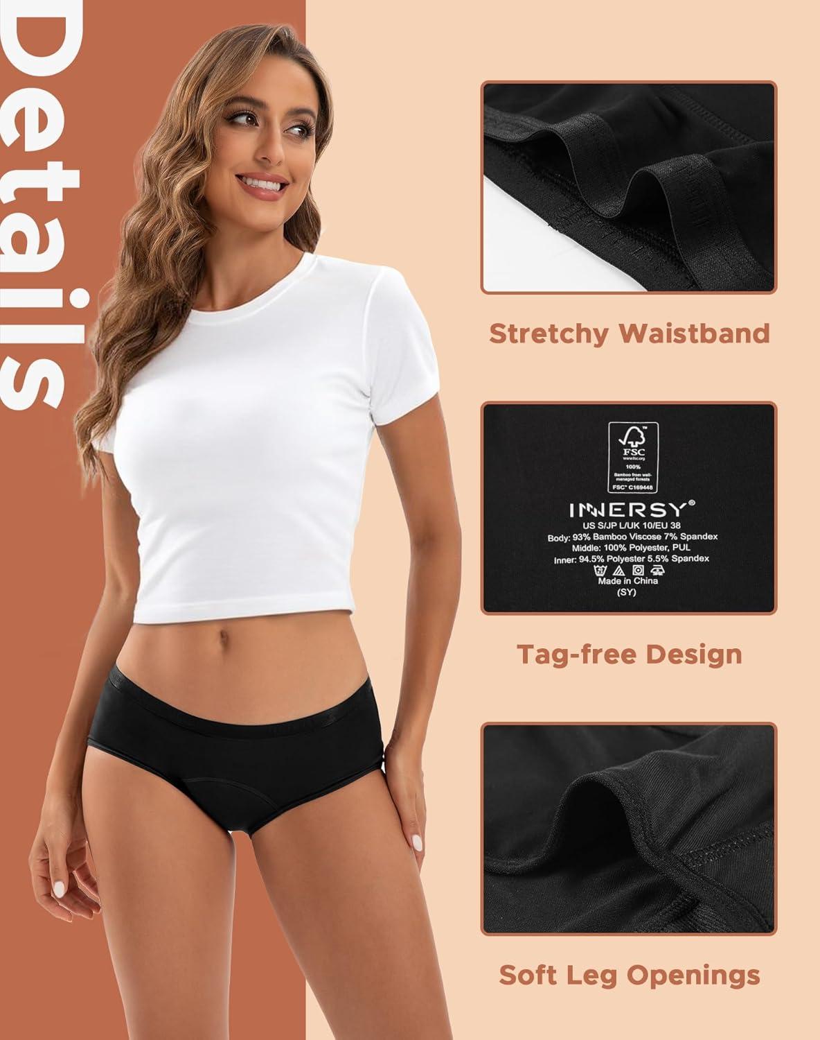 imageINNERSY Womens Period Underwear Heavy Flow Postpartum Teens Menstrual Hipster Panties 3PackClassic Black