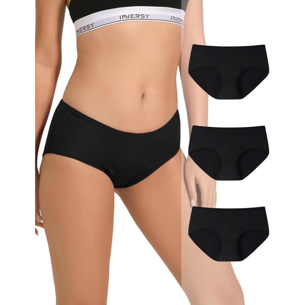 imageINNERSY Womens Period Underwear Breathable Mesh Cooling Menstrual Leakproof Hipster Panties 3PackBlack