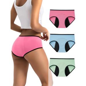 imageINNERSY Heavy Flow Period Underwear for Women Teens LeakProof Menstrual Cotton Protective Hipster Panties 3PackHeavy Flow Bright Colors