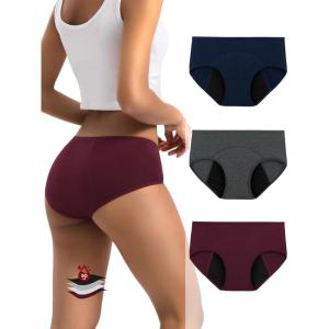 imageINNERSY Heavy Flow Period Underwear for Women Teens LeakProof Menstrual Cotton Protective Hipster Panties 3PackHeavy Flow Dark Colors