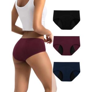imageINNERSY Heavy Flow Period Underwear for Women Teens LeakProof Menstrual Cotton Protective Hipster Panties 3PackHeavy Flow Dark Retro