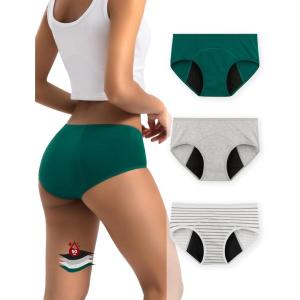 imageINNERSY Heavy Flow Period Underwear for Women Teens LeakProof Menstrual Cotton Protective Hipster Panties 3PackHeavy Flow French Elegence