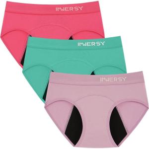 imageINNERSY Period Underwear for Teens Girls Cotton LeakProof Menstrual Panties 3PackDreamy Candy