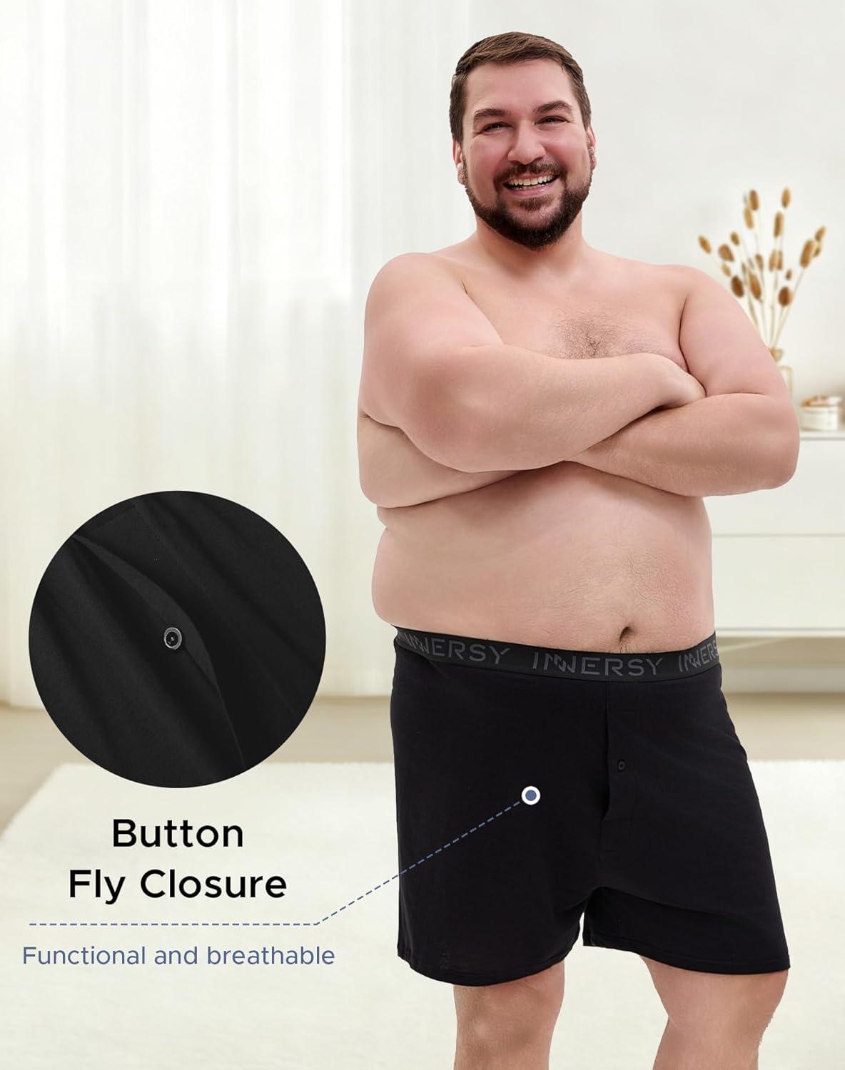 imageINNERSY Big and Tall Cotton Boxers for Men Moisture Wicking Loose Fit Underwear 4PackBlack