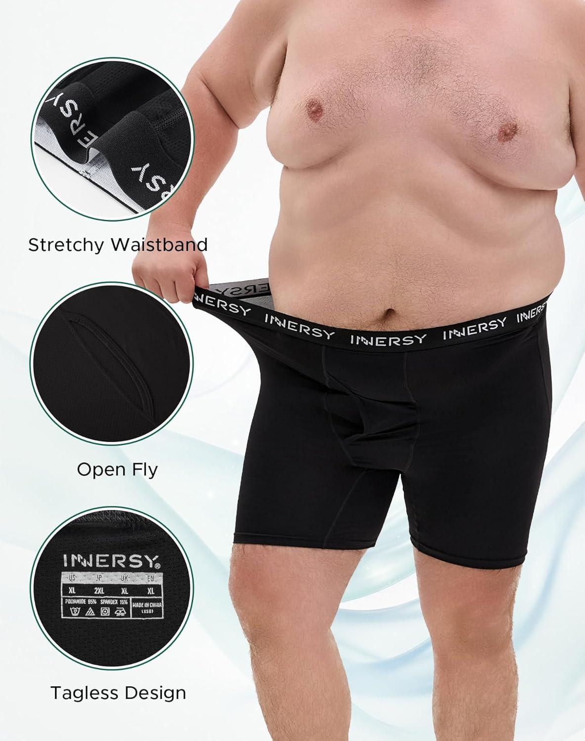 imageINNERSY Mens Big and Tall Boxer Briefs Breathable Mesh Cooling Underwear 3PackBlack
