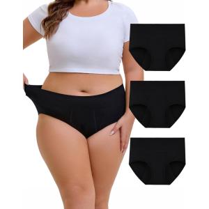 imageINNERSY Womens Period Underwear Plus Size Heavy Flow High Waisted Cotton Leak Proof Menstrual Panties 3PackAll Black