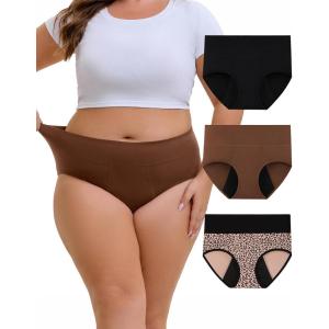 imageINNERSY Womens Period Underwear Plus Size Heavy Flow High Waisted Cotton Leak Proof Menstrual Panties 3PackLeopard Print