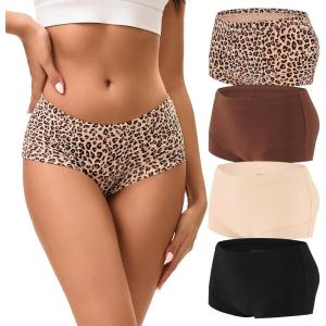 imageINNERSY Boy Shorts Underwear for Women Cotton Boxer Briefs Breathable Moisture Wicking Boyshorts Panties 4PackLeopard Blend