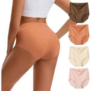 imageINNERSY Womens Seamless High Waisted Underwear No Show Panties Lightweight Full Coverage Briefs 4PackMaillard