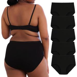 imageINNERSY Plus Size XL5XL Big Curvy Woman Cotton Underwear High Waist Briefs 5PackBlack