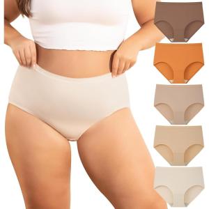 imageINNERSY Plus Size XL5XL Big Curvy Woman Cotton Underwear High Waist Briefs 5PackCocoa Nude