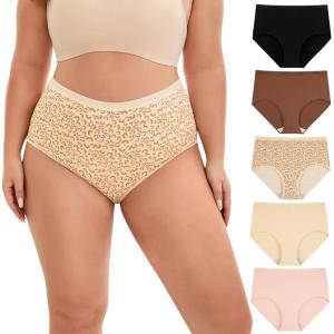 imageINNERSY Plus Size XL5XL Big Curvy Woman Cotton Underwear High Waist Briefs 5PackLeopard Print